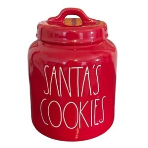 Rae Dunn Santa Cookies Jar Red Ceramic Christmas Holiday Kitchen Decor Lid